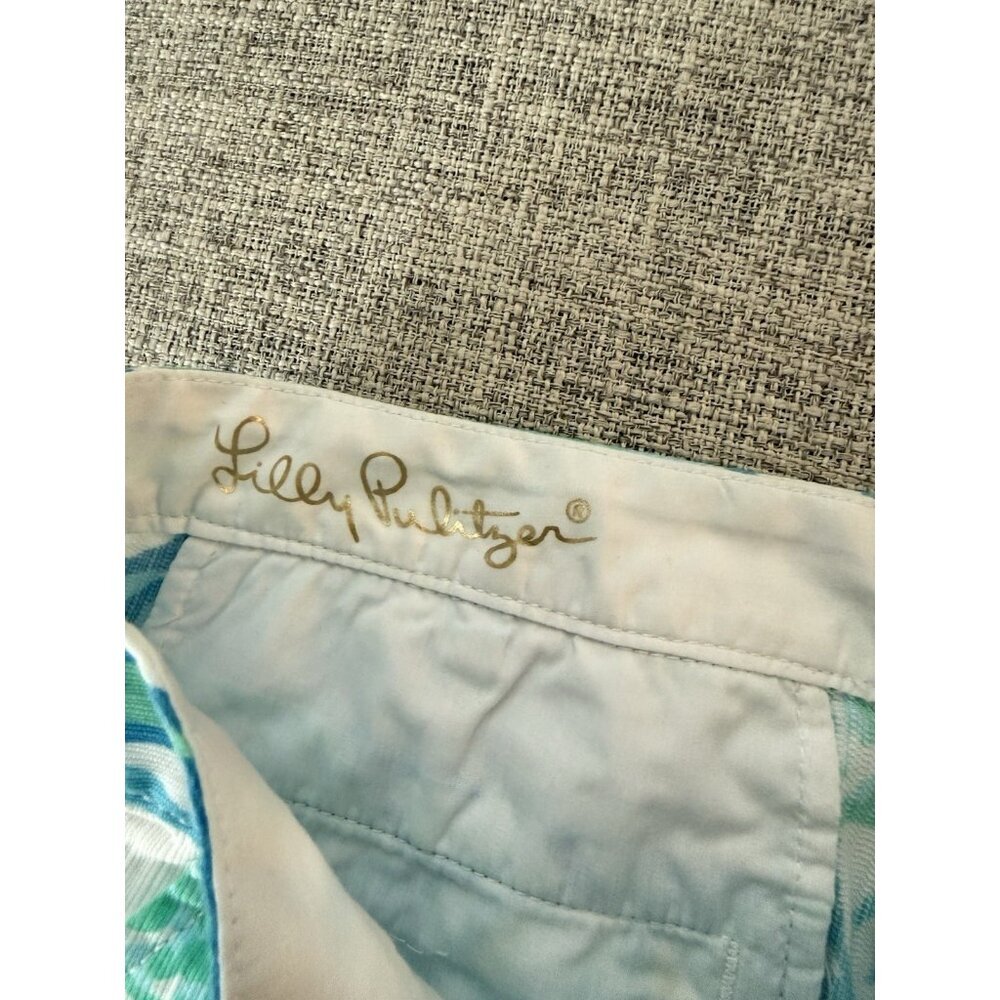 Lilly Pulitzer Buttercup Scalloped Hem Shorts Sz 10 Blue Green Coastal Vacation - Picture 7 of 13